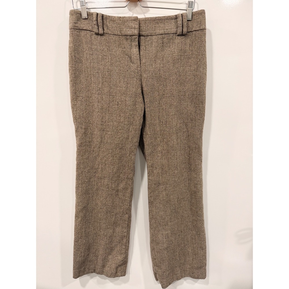 Ann Taylor Margo Brown Glen Plaid Virgin Wool Blend Straight Leg Pants Size 8